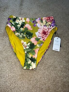 Express Floral High-Rise Bikini Bottoms in Olive & Yellow